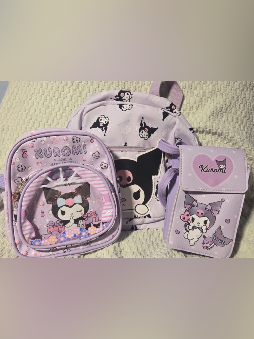 Kuromi Lavender Backpack Set - Cute Girls' Mini Backpack and Pouch